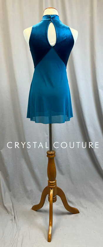 Teal Velour Dress with Mock Neck