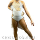 Custom White and Beige Lace Leotard with Back Skirt and Ruffled Straps - Rhinestones