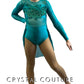 Custom Turquoise Long Sleeve Leotard with Back Skirt & Appliques - Rhinestones