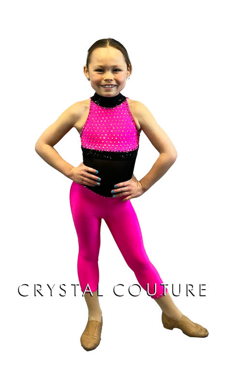 Pink Unitard with Black Mesh - Rhinestones – Crystal Couture
