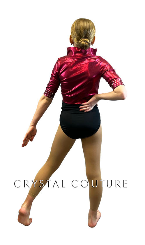 Burgundy Elbow Length Zip Up Jacket with Trunks - Rhinestones