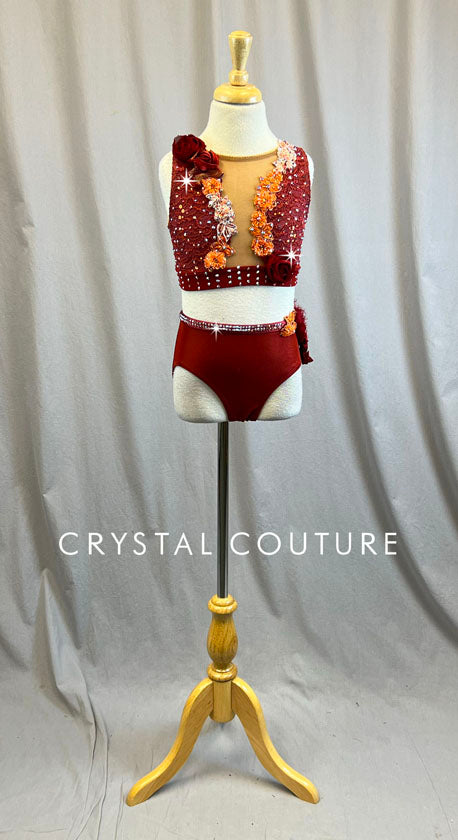 Rust Red and Orange Lace Two Piece - Rhinestones