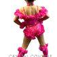 Hot Pink One Piece with Open Midriff and Rufffles - Rhinestones