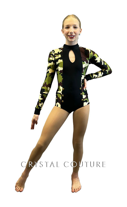 Black and Camo Long Sleeved Leotard
