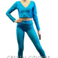 Custom Bright Blue Three Piece with Mesh - Rhinestones