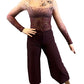Pink and Burgundy Ombre Lace Jumpsuit with Wide Leg Pants - Rhinestones