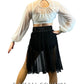 White Flouncy Long Sleeve Top and Black Half Skirt - Rhinestones