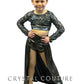 Pewter Sequined Two Piece with Back Skirt - Rhinestones