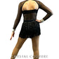 Black Mesh Tux Leotard with Fringe Skirt - Rhinestones