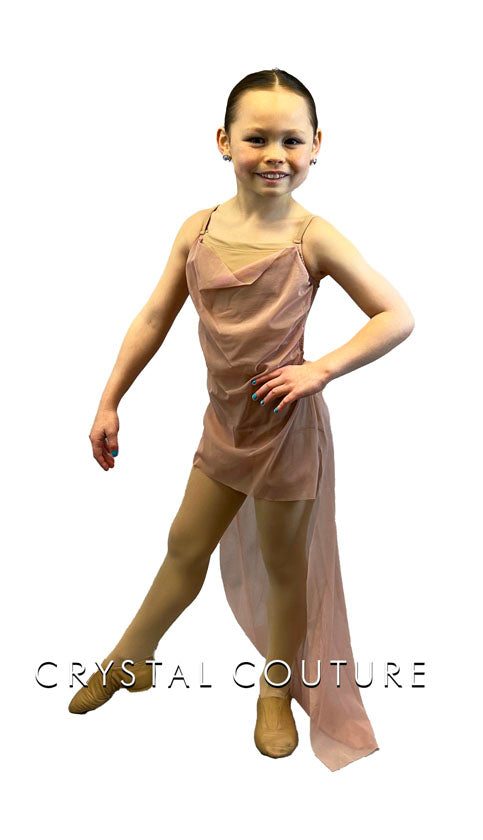 Custom Dusty Pink Mesh Mini Dress with Long Back Skirt