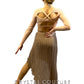 Peach and Brown Two Piece with Long Ribbed Skirt - Rhinestones