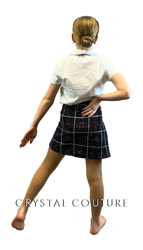 Academy Uniform with White Button Up and Plaid Skirt - Rhinestones