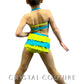 Custom Neon Yellow and Blue Two Piece with Layered Back Skirt and Appliques - Rhinestones