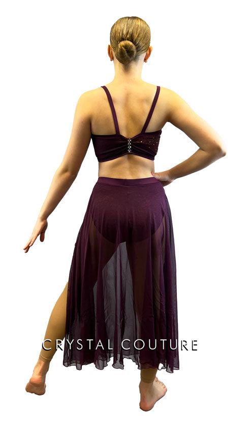 Custom Plum Two Piece with Long Skirt - Rhinestones & Gold Beaded Appliques