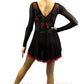 Custom Black and Red Long Sleeve Leotard with Back Skirt and Appliques - Rhinestones