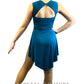 Teal Leotard with Side Slit Skirt and Mesh Insets - Rhinestones