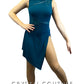 Teal Leotard with Side Slit Skirt and Mesh Insets - Rhinestones