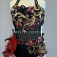 Black Leotard with Gold and Maroon Sequined Design - Rhinestones