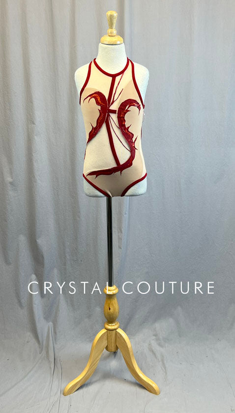 Custom Nude Hand Painted Leotard with Red Strapping