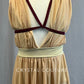 Custom Nude V Neck Dress with Maroon Strapping
