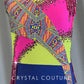 Custom Neon and Geometric Patterned Leotard with Mesh Insets and Fabric Fringe - Rhinestones