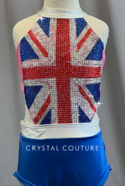 Custom Great Britain Flag Leotard with Side Cutouts - Rhinestones