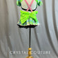 Custom Neon Green Puff Sleeve Crop Top with Plaid Jumper Skirt - Rhinestones