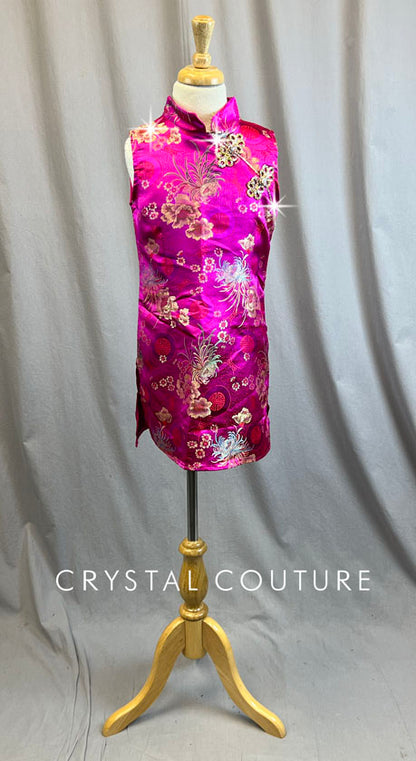 Custom Pink Asian Inspired Dress with Mandarin Collar - Rhinestones