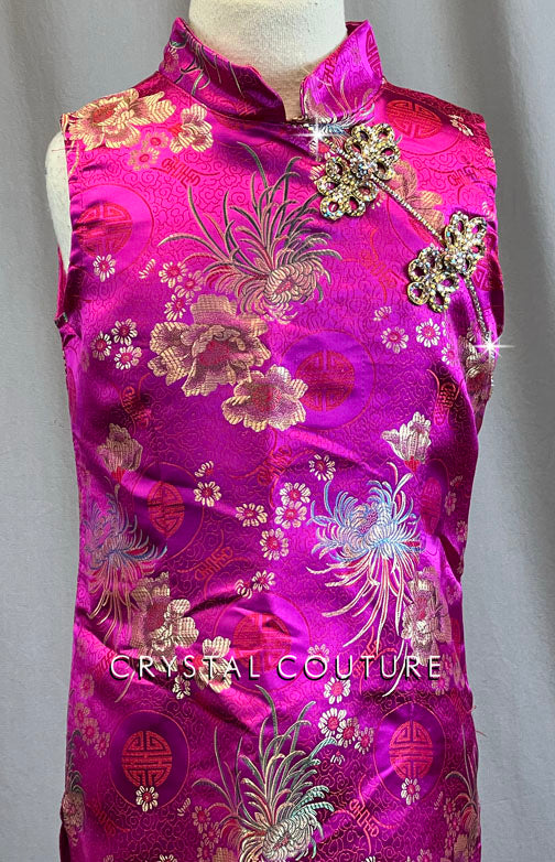 Custom Pink Asian Inspired Dress with Mandarin Collar - Rhinestones