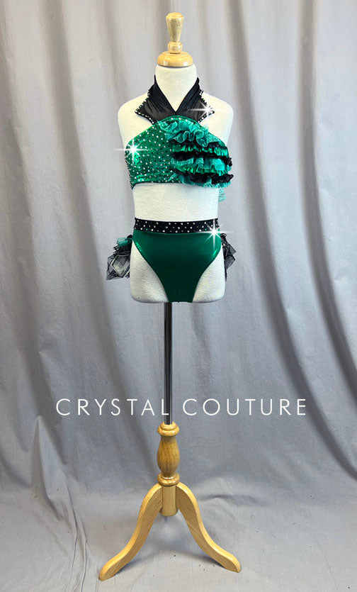 Custom Emerald Green Two Piece with Ruffle Skirt and Fabric Money - Rhinestones