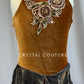 Custom Brown Velour Leotard with Mesh Strip Skirt and Appliques - Rhinestones