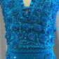 Custom Bright Blue Lace Up Bodice with Rosettes and Matching Trunks - Rhinestones