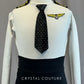 Custom White and Black Flight Attendant Inspired Leotard with Strappy Back - Rhinestones