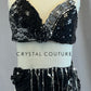 Custom Black and Silver Sequined Two Piece with Lace Strip Skirt - Rhinestones