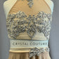 Custom Champagne Halter Two Piece with Mid Length Skirt - Rhinestones
