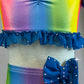 Rainbow High Waisted Two Piece with Puff Sleeves - Rhinestones