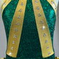 Custom Holographic Green and Gold Halter Leotard - Rhinestones