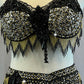 Stunning Custom Black & Gold Halter Bra top 2 Piece with Black lace and Beaded Fringe - Swarovski Rhinestones