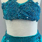 Custom Turquoise Two Piece Halter top and Trunks with Appliques- Rhinestones