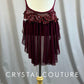 Custom Burgundy Velour and Mesh Connected Two Piece with Attached Back Skirt- Rhinestones