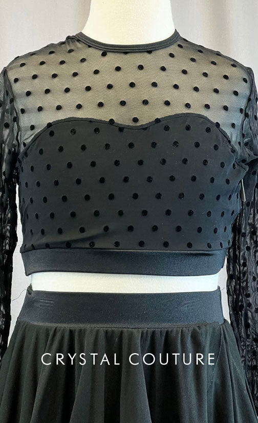 Black Long Sleeve Crop Top with Black High to Low Skirt