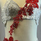 Stunning Custom White & Red Bra Top 2 Piece - Swarovski Rhinestones