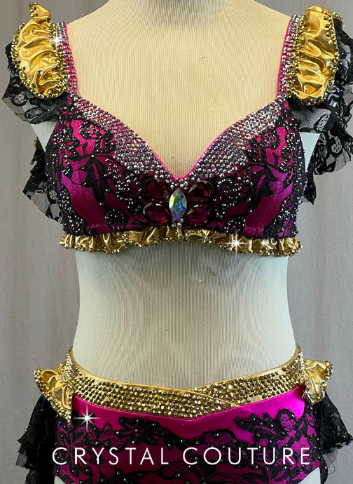 Gorgeous Custom Black, Pink & Gold 2 Piece - Swarovski Rhinestones