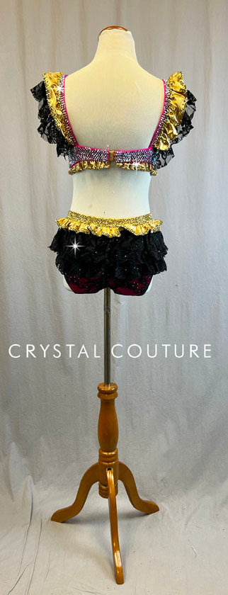 Stunning Custom Black & Gold Halter Bra top 2 Piece with Black lace an –  Crystal Couture