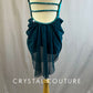 Teal Halter Mock Neck Bike-a-Tard with Attached Dark Teal Draping Skirt - Rhinestones