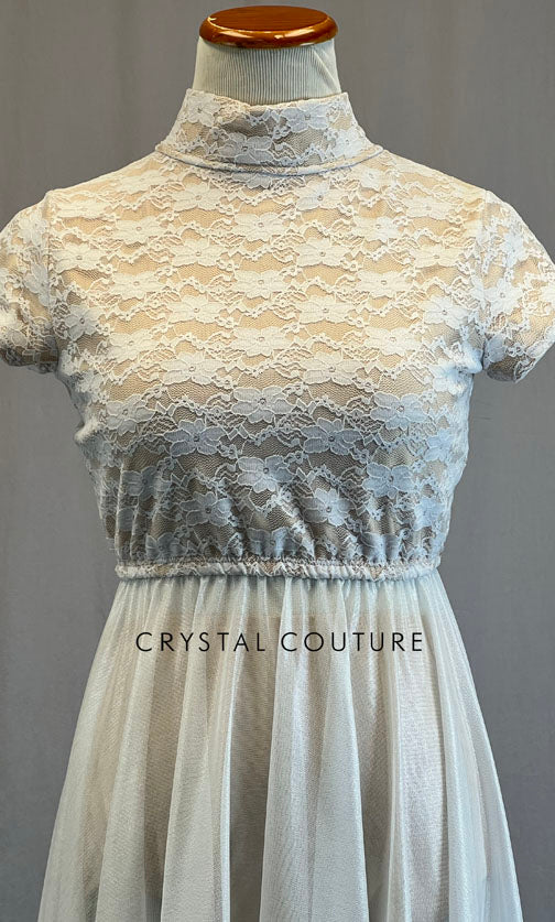 Ignite Custom White and Tan Lace Overlay Top with Empire Skirt