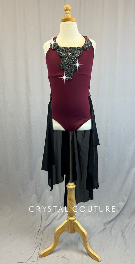 Ignite Custom Maroon Leo Black Back Skirt and Beaded Appliques - Rhinestones
