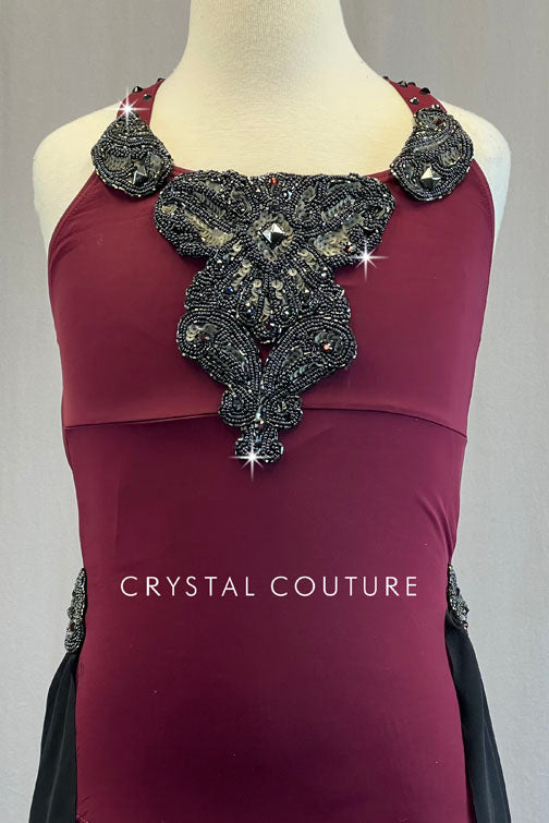 Ignite Custom Maroon Leo Black Back Skirt and Beaded Appliques - Rhinestones