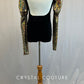 Ignite Custom Black Velvet Leo with Gold Puff Sleeves and Black Feather Trim