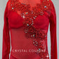 Red Long Sleeve Mesh Leo with Appliques - Rhinestones
